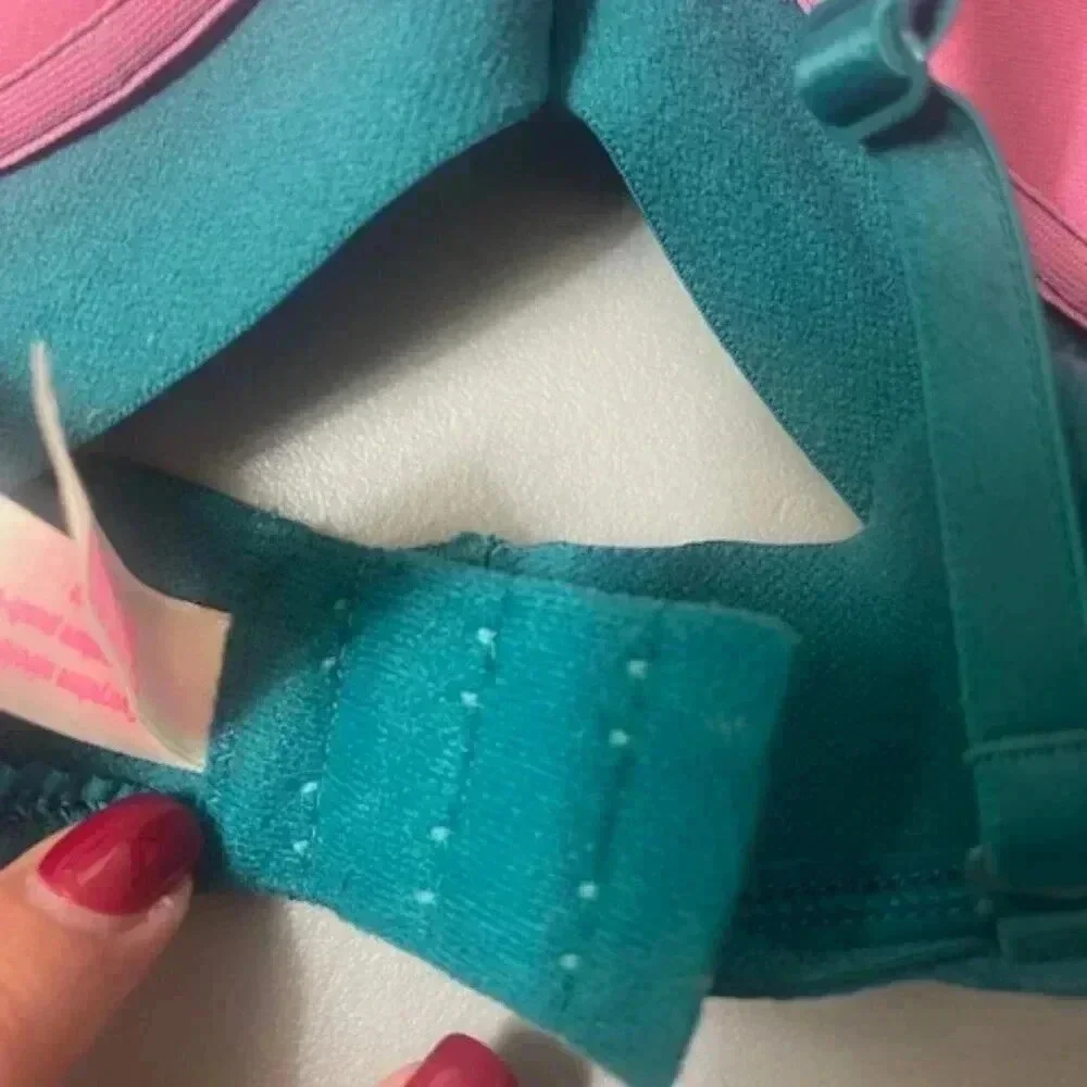 Victoria Secret Love Pink Bra Size 34C Bedazzled Turquoise Pink Padded Push Up - Picture 5 of 9